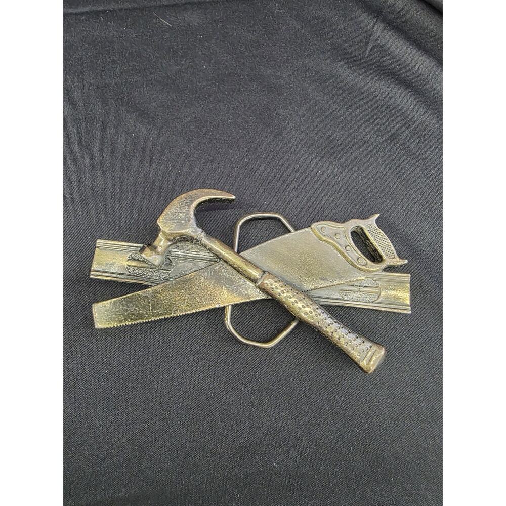 1981 Vintage Great American Buckle Co. Carpenter Tools Belt Buckle Saw Hammer